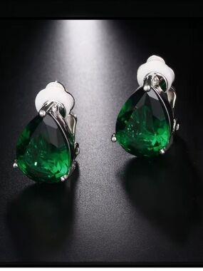Green Teardrop Cubic Zirconia Clip-on Earrings - Women Jewelry